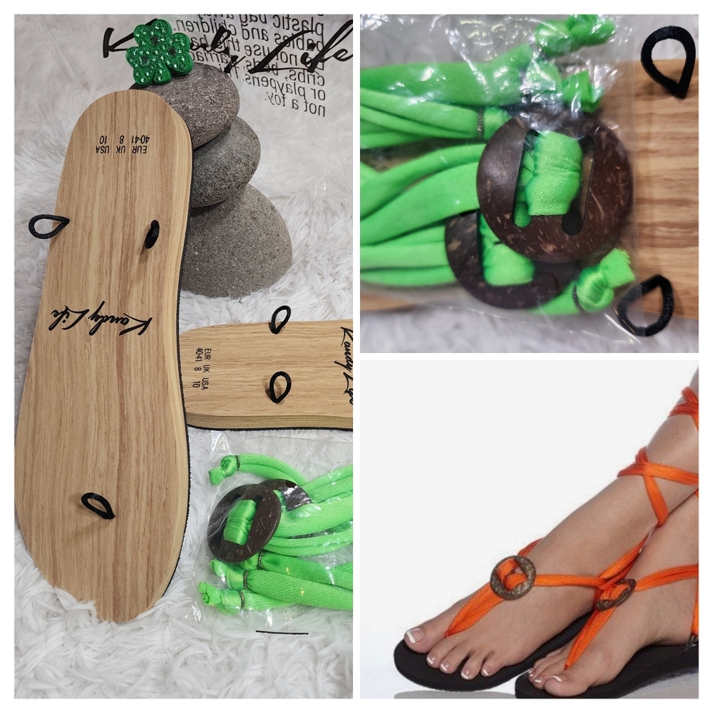 Kandy Life Interchangeable FLAT Sandals Soft Fabric / 10/ NWT/GREEN SHORT STRAP